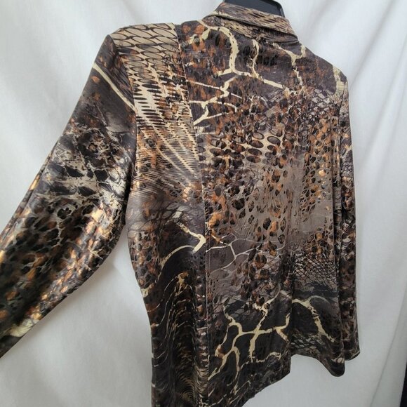 Susan Graver XS Zip up jacket blazer top snakeskin metallic liquid Knit QVC EUC - Picture 7 of 12
